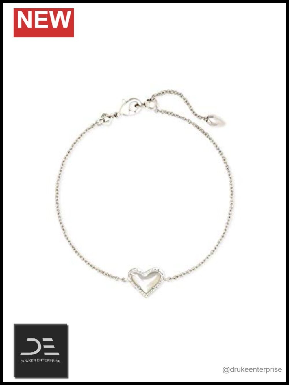 Heart Link Chain Bracelet Rhodium Plated Brass